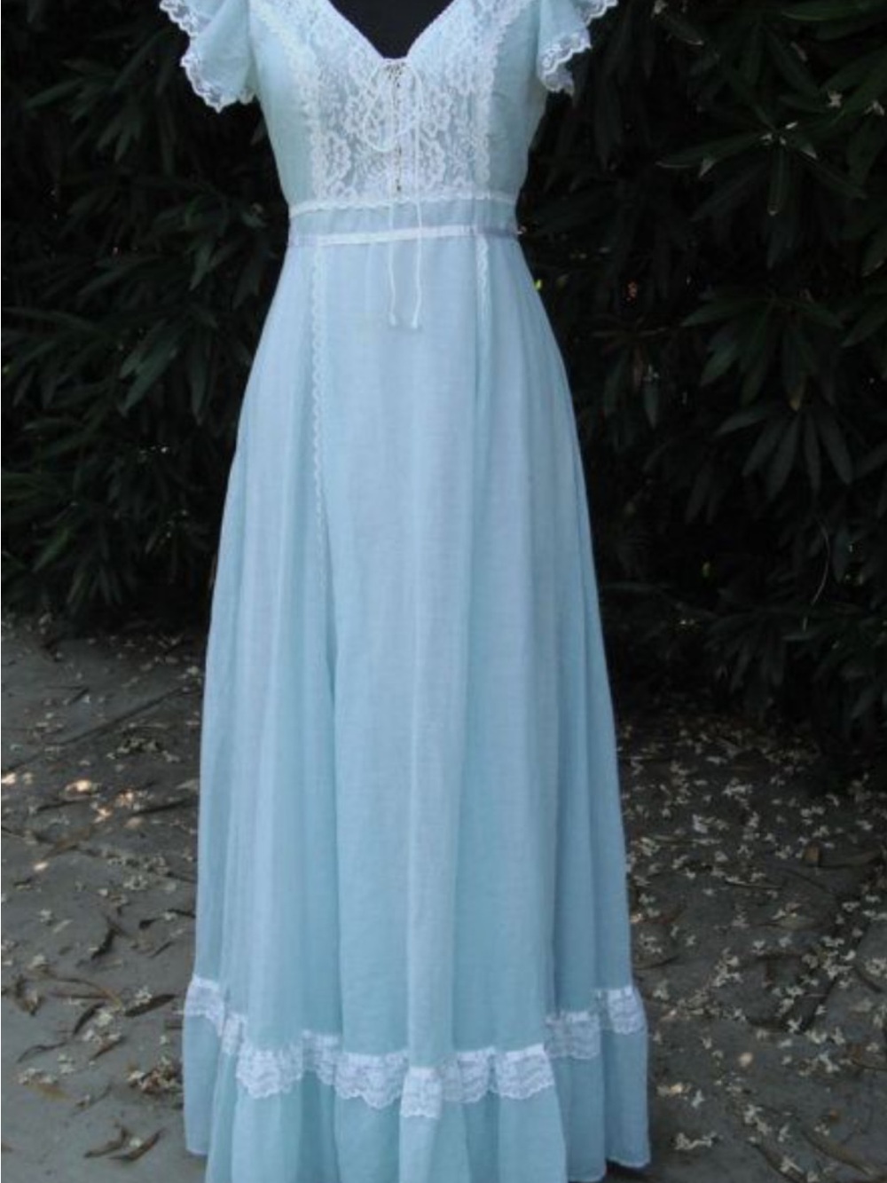 Gunne Sax Light Blue Maxi Dress with Lace Pearl Trim cottagecore prairi no size